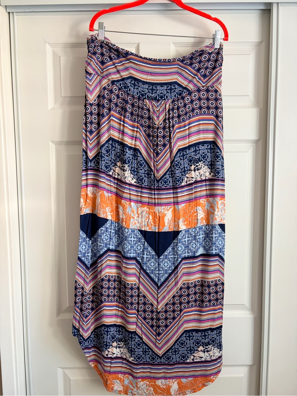 Anthro Bohemian Chevron Print Maxi Skirt in Navy and Orange